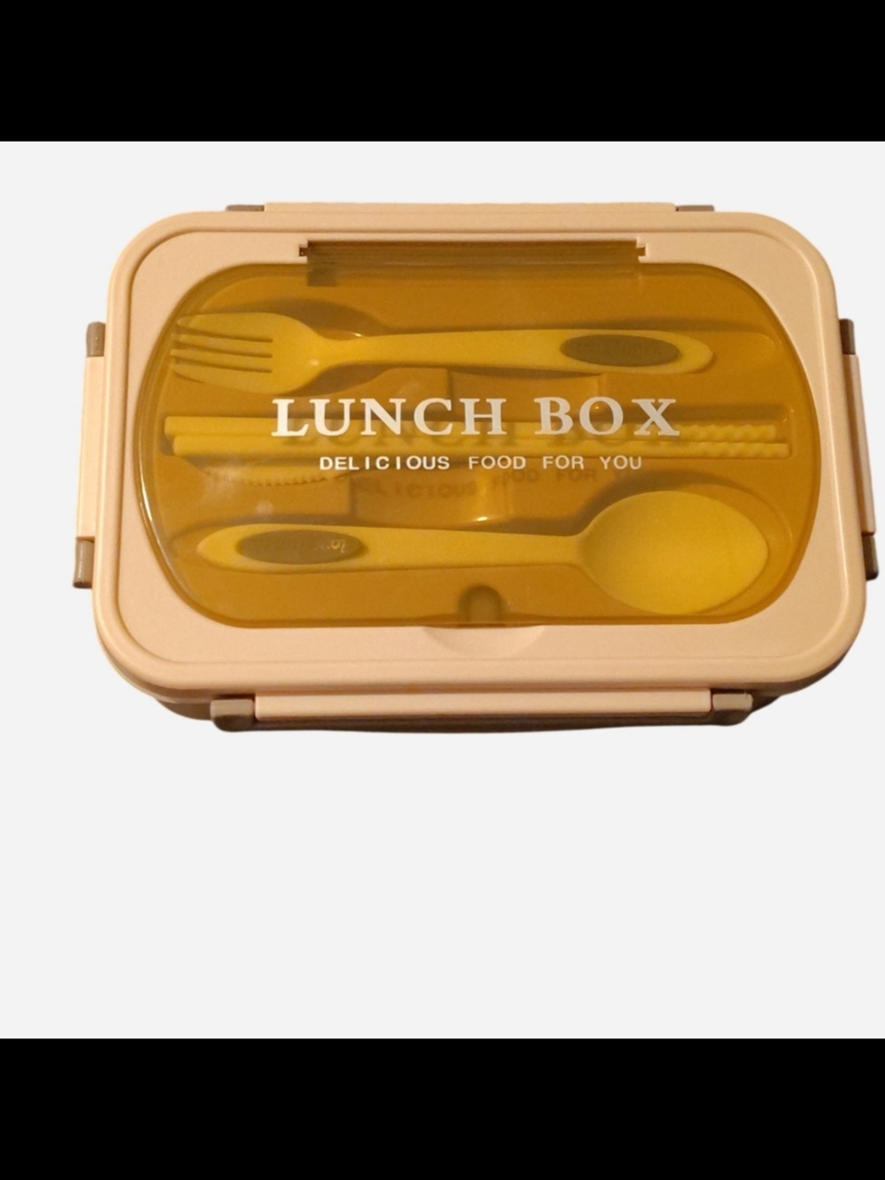 Lunch Box with Utensil Set - Brown